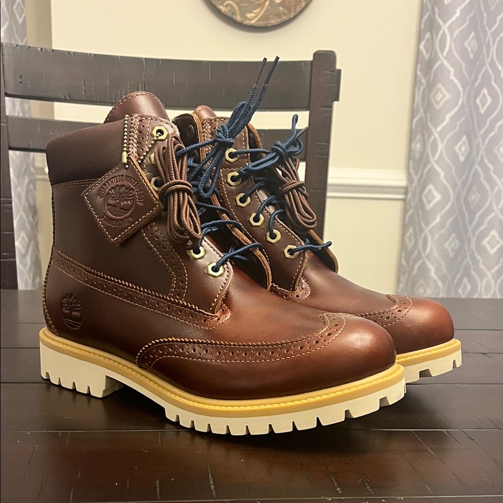 Timberland 6” Premium Brogue Boots new brown Mens Size 8.5